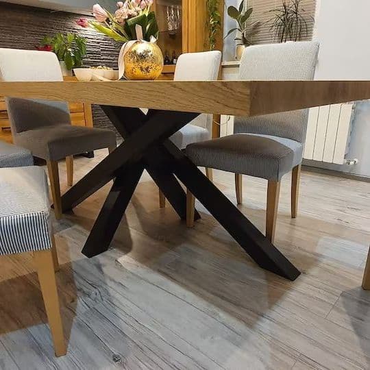 Straight Edge Solid Oak Dining Table Crossover Legs Handmade