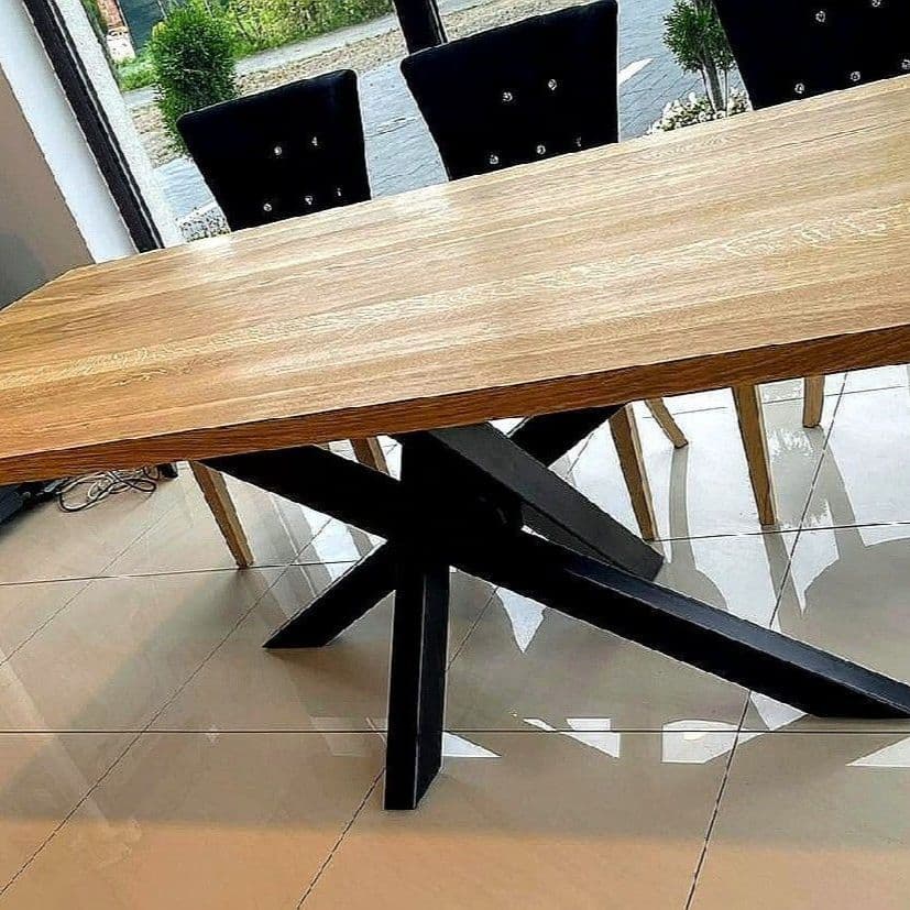 Straight Edge Solid Oak Dining Table Crossover Legs Handmade