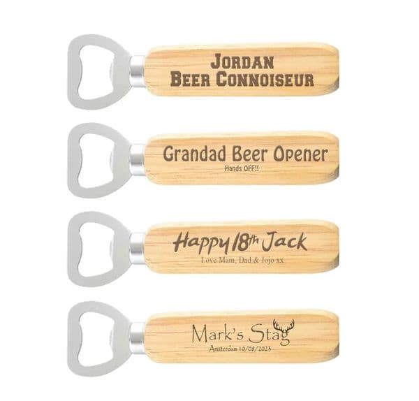 Engraved Bottle Opener Wooden Fully Personalised