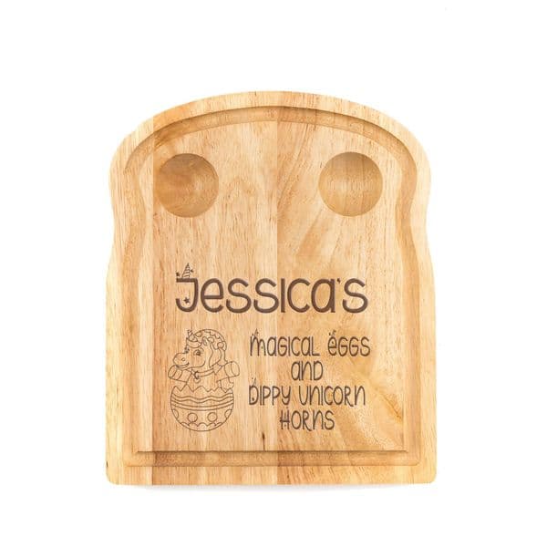 Unicorn Personalised Dippy Egg and Toast Board Engraved