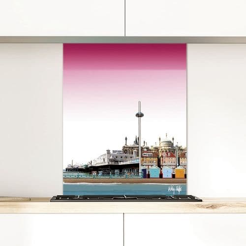 Brighton Skyline Pink - Glass Splashback