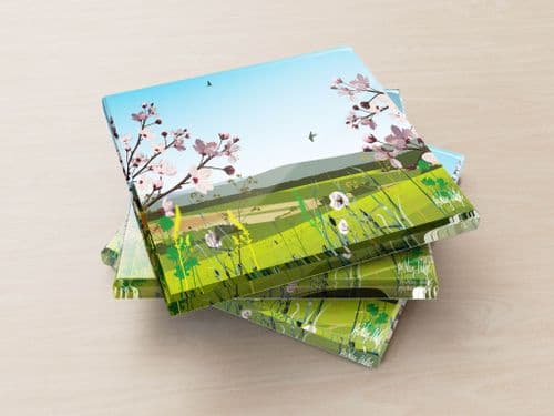 British Countryside Blue - Glass Coasters