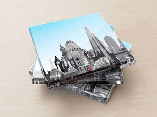 London Skyline Blue - Glass Coasters