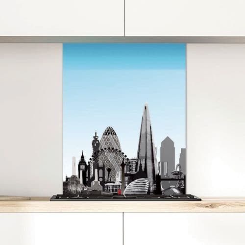 London Skyline Blue - Glass Splashback
