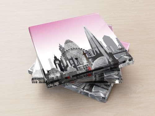 London Skyline Pink - Glass Coasters