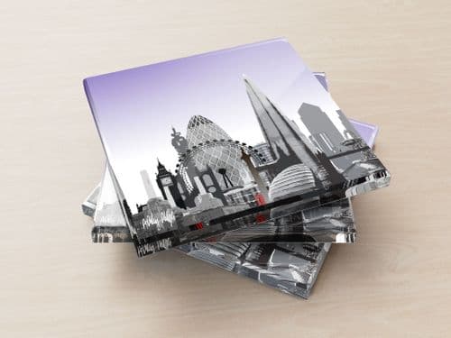 London Skyline Purple - Glass Coasters
