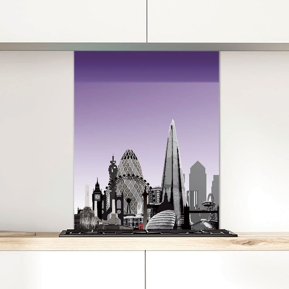 London Skyline Purple - Glass Splashback