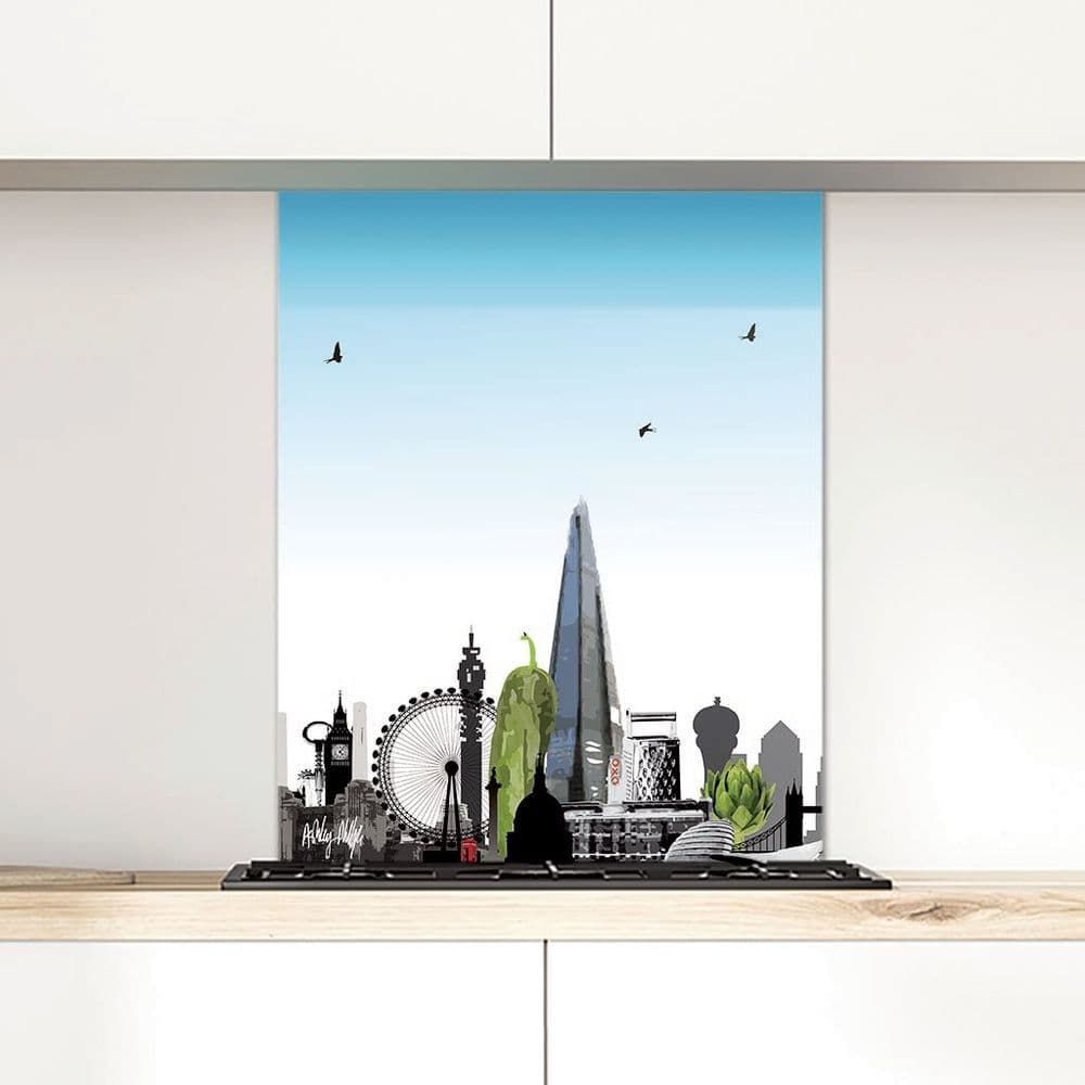 London Skyline With A Twist Blue - Glass Splashback