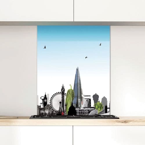 London Skyline With A Twist Blue - Glass Splashback