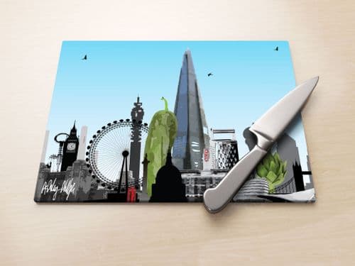 London Skyline With A Twist Blue - Glass Worktop Saver