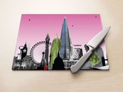 London Skyline With A Twist Pink - Glass Worktop Saver