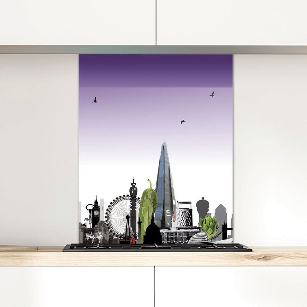 London Skyline With A Twist Purple - Glass Splashback