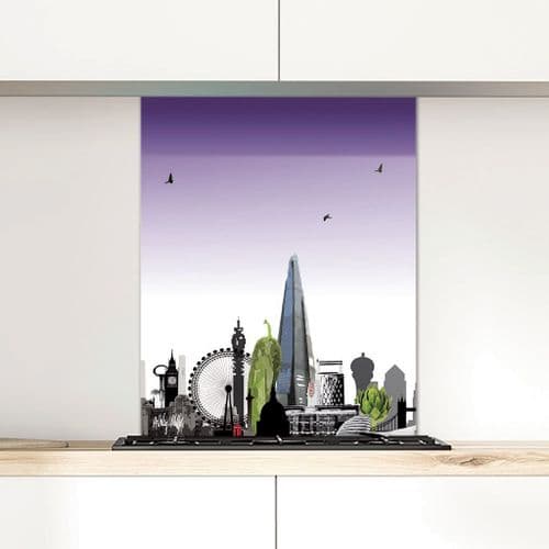 London Skyline With A Twist Purple - Glass Splashback