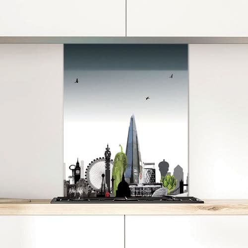 London Skyline With A Twist Ultra Marine - Glass Splashback