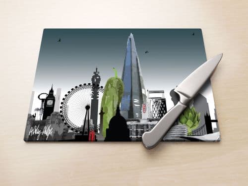 London Skyline With A Twist Ultra Marine - Glass Worktop Saver