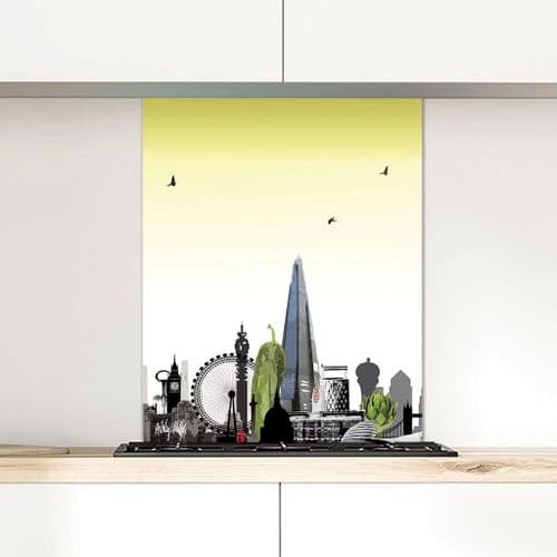 London Skyline With A Twist Yellow - Glass Splashback