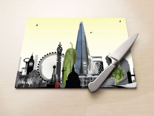 London Skyline With A Twist Yellow - Glass Worktop Saver