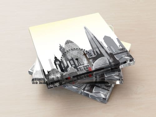 London Skyline Yellow - Glass Coasters
