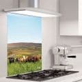 Rolling Hills With Cows Blue - Glass Splashback
