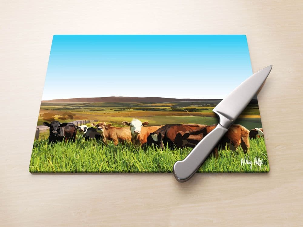 Rolling hills With Cows Blue - Glass Worktop Saver