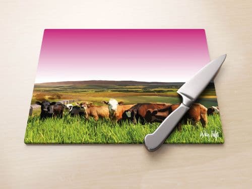 Rolling Hills With Cows Pink - Glass Worktop Saver
