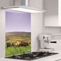 Rolling Hills With Cows Purple - Glass Splashback