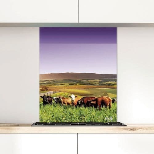 Rolling Hills With Cows Purple - Glass Splashback