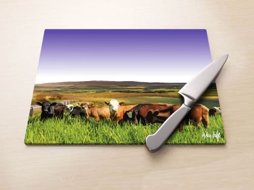 Rolling Hills With Cows Purple - Glass Worktop Saver