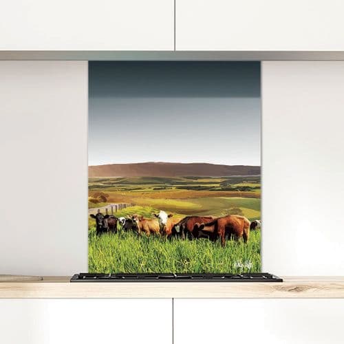 Rolling Hills With Cows Ultra Marine - Glass Splashback