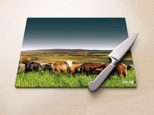 Rolling Hills With Cows Ultra Marine - Glass Worktop Saver