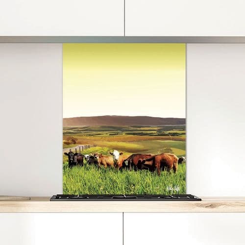 Rolling Hills With Cows Yellow - Glass Splashback