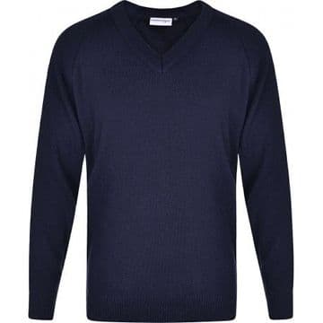 V Neck Jumper with School Logo.