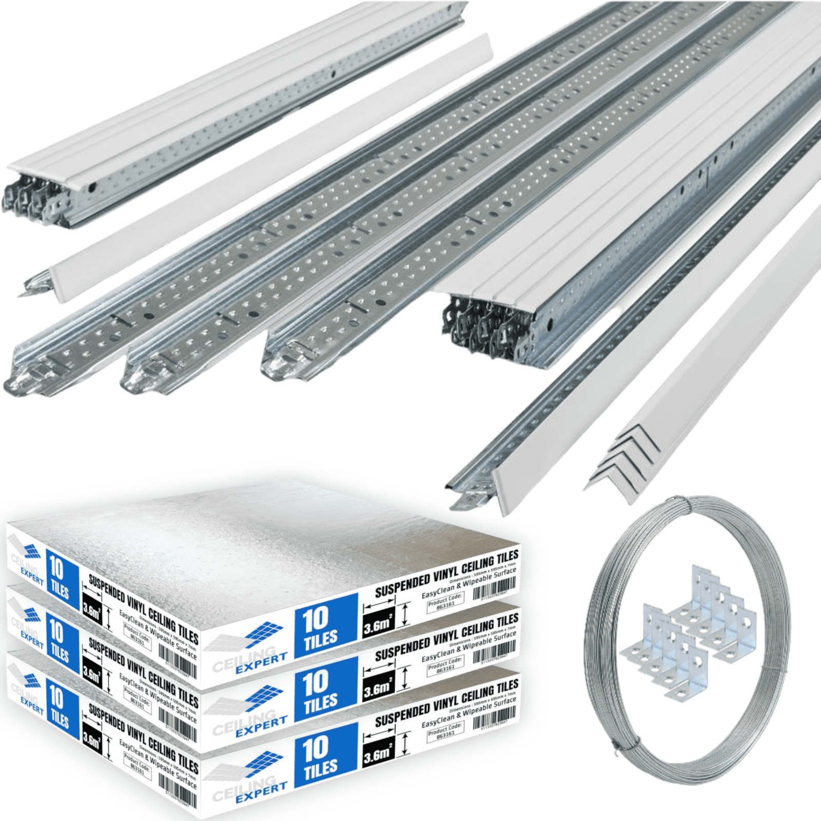 Ceiling Expert 10m2  Square Meter  White Suspended Ceiling Grid System 600 X 600mm 24mm Wide Grid Only~0732006089313 01c Mp