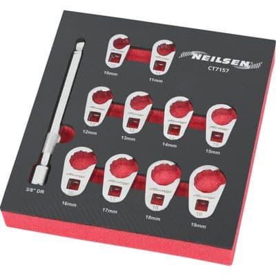11pc Crow Foot Spanner Set 10mm-19mm 3/8