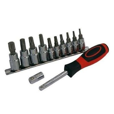 12pc Torx Bit Socket Set & Drive Handle T10 to T55 1/4