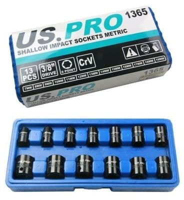 13pc 3&sol;8&quot Drive Impact Socket Set 7mm to 19mm US PRO 1365