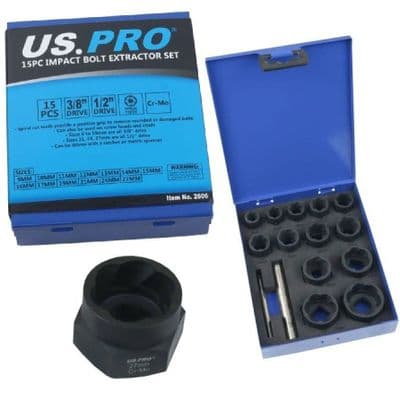 15pc Bolt Extractor Set 9mm to 27mm US PRO 2606