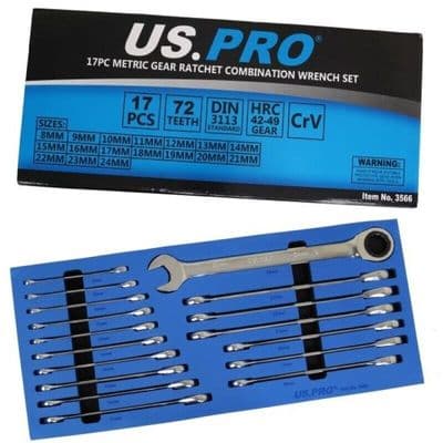 17pc Metric Ratchet  Spanner Set 8mm/24mm US PRO 3566