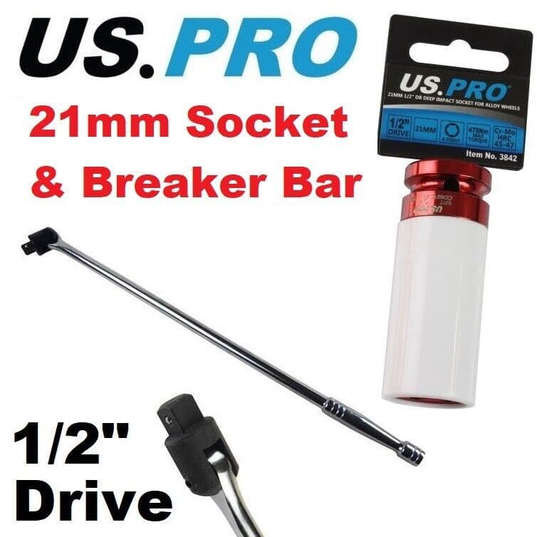 21mm Alloy Wheel Nut Socket With 24" Breaker Bar US PRO