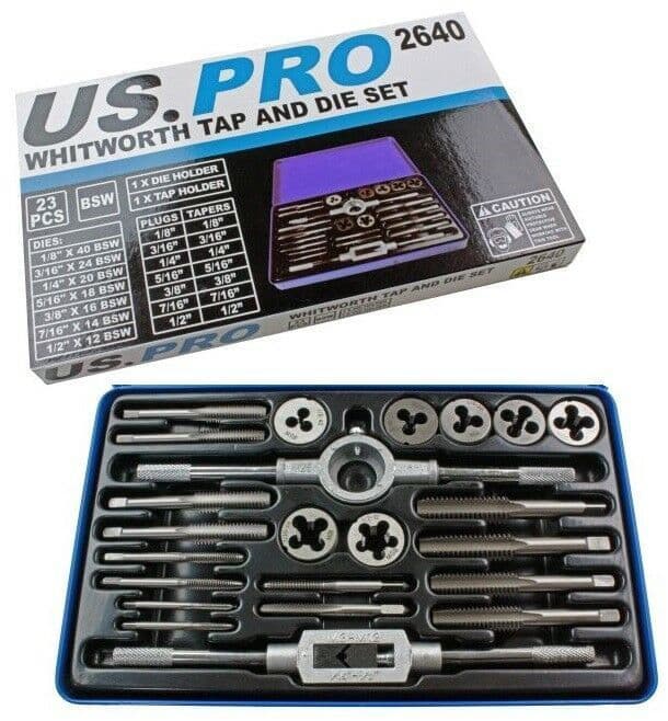 23pc Whitworth Tap And Die Set BSW 1/8" to 1/2" US PRO 2640