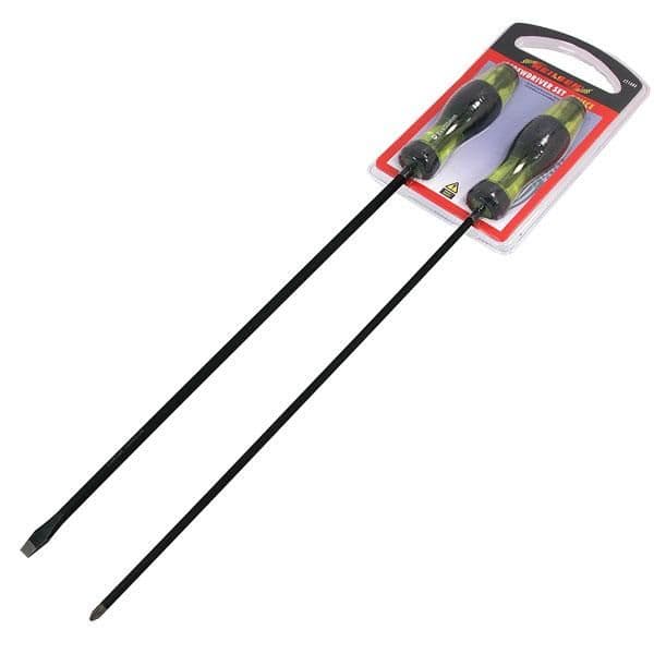 2pc Long Reach Screwdriver Set 400mm Blades Pz2 & 8mm Slotted Neilsen