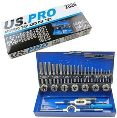 32pc Metric Tap And Die Set M3 M4 M5 M6 M8 M10 M12 US PRO 2625