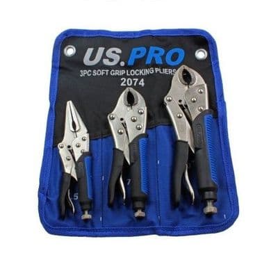 3pc Locking Plier Set Long Nose & Curved Jaw US PRO 2074