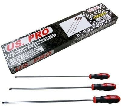3pc Long Reacg Screwdriver Set  Pz3 Ph2 Slotted 8mm US PRO 1527