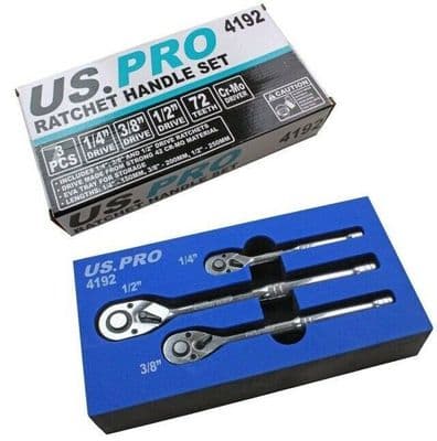 3pc Socket Ratchet Handle Set 1/4