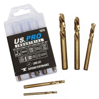 5pc Cobalt Left Hand Drill Bit Set 3.2mm 4.6mm 6.4mm 8.0mm 8.7mm US PRO IND 7078