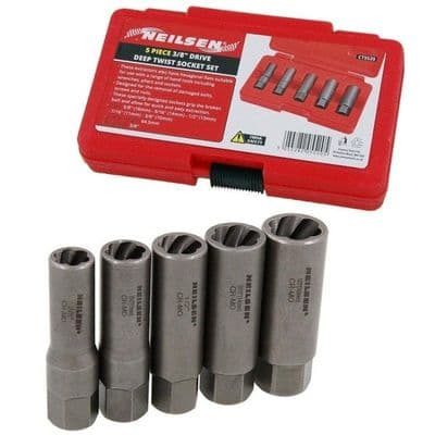 5pc Deep Twist Socket Set 10/16mm Damaged Nut & Bolt Extractor 3/8
