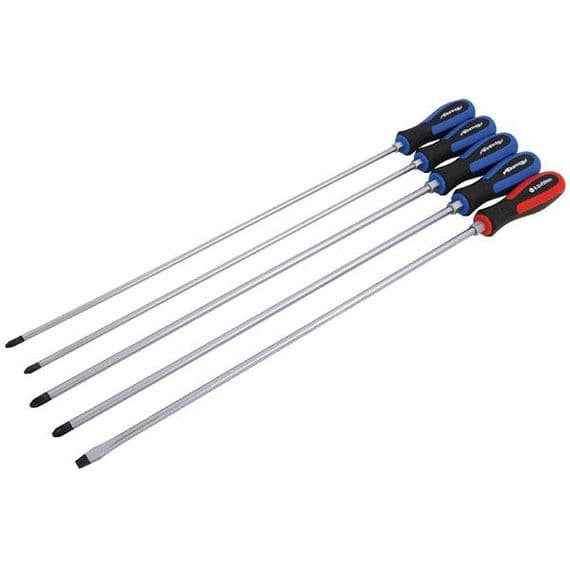6pc Long Reach Screwdriver Set Overall length 570mm Pz2/3 Ph2/3 Slotted 8mm Tips Neilsen CT4033