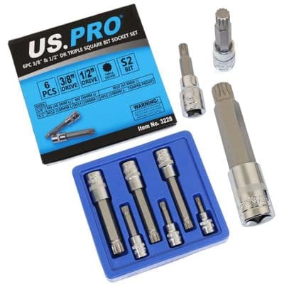 6pc Spline Bit Socket Set M6 M8 M10 M12 M14 & M16 Tamperproof Triple Square US PRO 3228