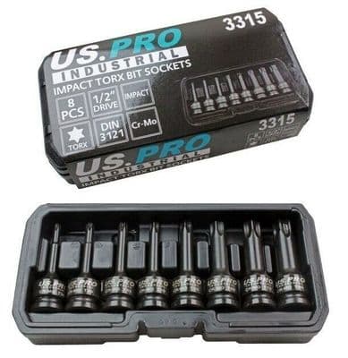 8pc 1&sol;2&quot Drive Impact Torx Bit Socket Set US PRO INDUSTRIAL 3315